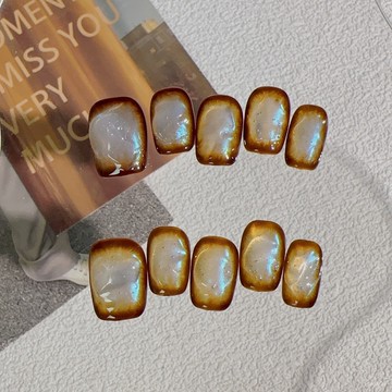 ✨Hannah✨純手工穿戴甲小衆高級琥珀極光腮紅顯白日常小紅書爆款美甲可拆卸精緻穿戴甲 WMGF