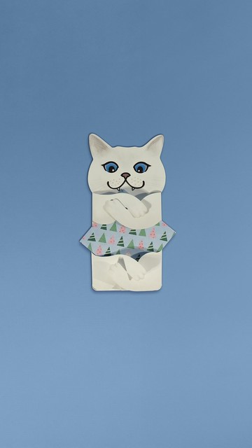 Meowmentos PawMark 心意咭 - White Cat (藍色) #22
