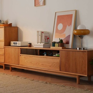 公司貨 免運 可開票 收納櫃 電視櫃 地櫃 儲物櫃 墩墩電視柜櫻桃木北歐實木簡約影音柜客廳小戶型復古儲物柜