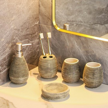 衛浴五件套手工復古拉絲陶瓷洗漱浴室衛生間用品套裝結婚洗漱套裝