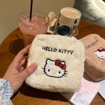 kitty化妝包 可愛HelloKitty刺繡姨媽巾包毛絨包收納包學生便攜拍立得化妝包