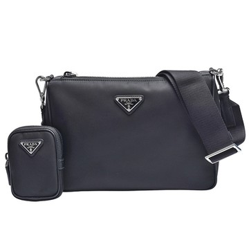 PRADA 普拉達 經典TESSUTO三角LOGO尼龍拉鍊組合斜背包(男/黑)