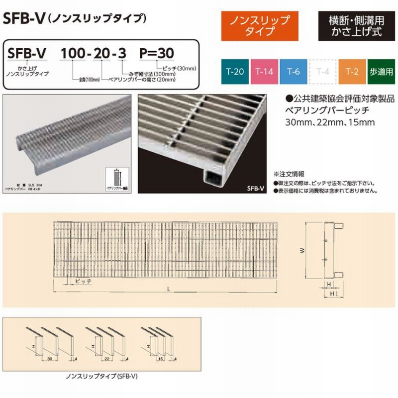 横断溝 側溝 グレーチング 溝幅300mm T20 ノンスリップ 細目 圧接式 溝蓋 ニムラ 溝蓋 側溝蓋 規格 - 3