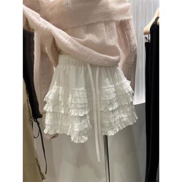 韓國東大門2025春夏新款抽繩松緊腰蕾絲邊層層蛋糕半身裙女短褲裙