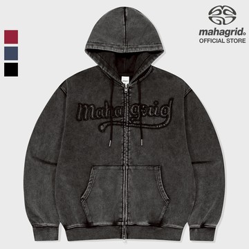 [MAHAGRID] 水洗剪裁貼花連帽拉鍊_韓式WASHED CUT OFF APPLIQUE HOOD ZIP UP