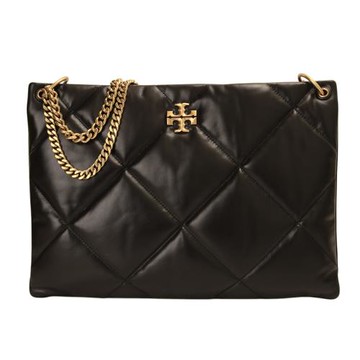 TORY BURCH- KIRA 金屬TB 縫衍紋皮革鍊帶肩背包(黑色)