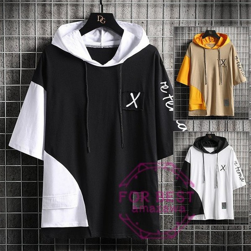 パーカー メンズ 夏 半袖 プルオーバーパーカー 半袖パーカー おしゃれ 配色切り替え カジュアル おしゃれ夏 通販 Lineポイント最大0 5 Get Lineショッピング