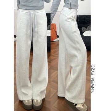 175高個子加長180美式白灰色休閑運動褲女秋季寬松直筒拖地闊腿褲