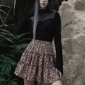 龐克豹女巫高腰蛋糕裙 - 多色 / 僅有粉紅
