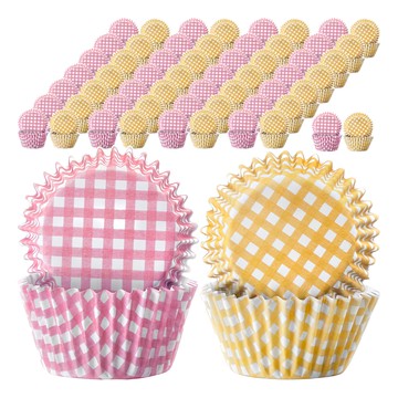 ibili Sweet 蛋糕紙模100件組  格紋 粉色 + 黃色  1組