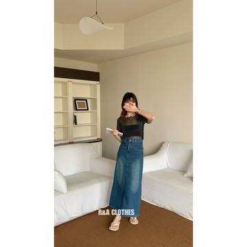 顯瘦後開衩高腰丹寧長裙🤍現貨🤍一秒拉長腿 後開衩高腰牛仔長裙 牛仔裙 高腰裙 R&A CLOTHES