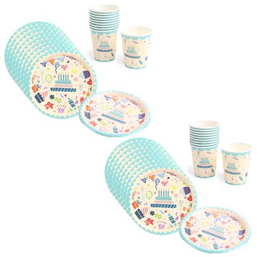 partyhae 生日派對盤 18公分 20入 + 派對杯 20入 套組 (生日圖案款)  1組  1組