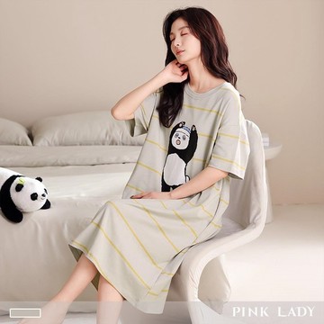 【PINK LADY】任-棉柔連身睡裙 午睡熊貓 短袖居家服 (女睡衣/印花/外出可穿) 13096