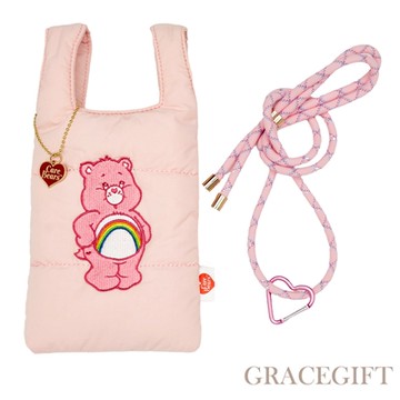 【Grace Gift】Care Bears-樂觀小熊澎澎手機包(附掛繩) 粉