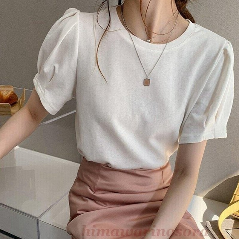トップス Tシャツ レディース 30代 40代 カットソー 半袖 M L Xl 大きいサイズパフスリーブ バルーン袖 プルオーバー 大人 可愛い ゆったり 綿混 コットン 通販 Lineポイント最大get Lineショッピング