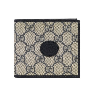 [平輸]GUCCI Interlocking G Logo 對開8卡短夾(米色/黑藍色)