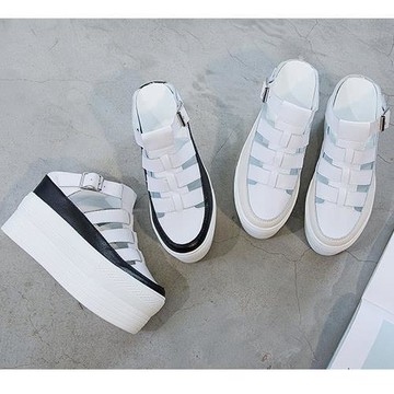 【Taroko】黑白編織夏季新款內增高厚底半拖涼鞋(2色可選)