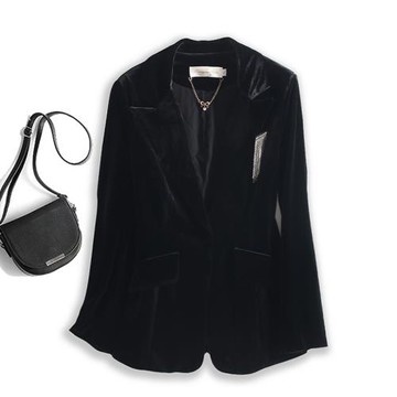秋裝新款金絲絨黑色小西裝女上衣修身顯瘦高級感OL休閑西服外套潮