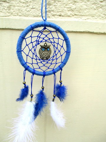 小風箏-貓頭鷹守護捕夢網-藍10公分