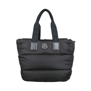 MONCLER Caradoc 皮革徽章LOGO防潑水尼龍搭帆布內襯拉鍊手提包(黑)