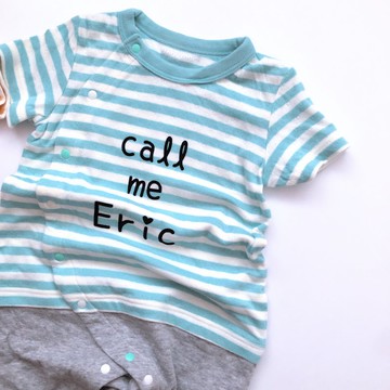海洋の有機棉(自訂圖案文字)短袖寶寶側開包屁衣