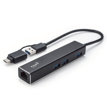 【特價】H20 鋁製RJ45千兆高速網卡+3孔USB 3.2集線器+Type C雙接頭