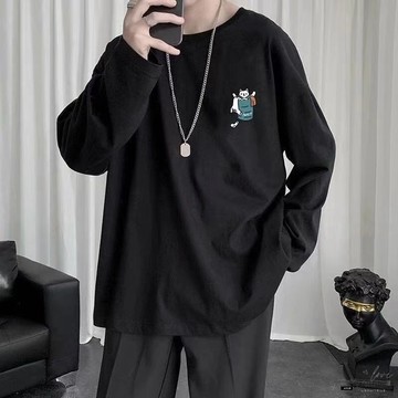 ✨限時惠購⚡ 韓係長袖 長袖T恤 男 韓版 簡約 純色 寬鬆 大尺碼 休閒 上衣 圓領 青年 春秋 衣服 長袖 t恤