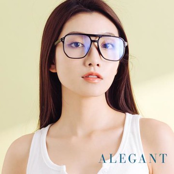【ALEGANT】復古時尚雙樑設計宙空黑飛官款輕量TR90光學框UV400濾藍光眼鏡│夜月下的小步舞曲