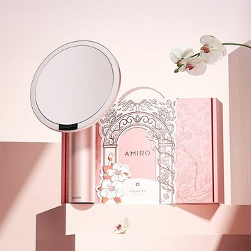 AMIRO Oath自動感光LED化妝鏡 綺夢花園禮盒 薄霧粉