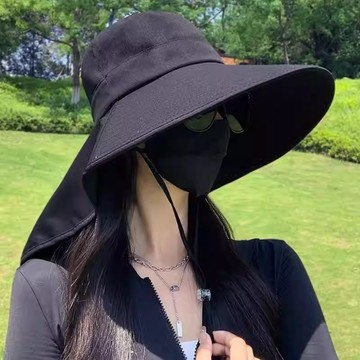 🚚隔日到貨🚚遮臉漁夫帽子 大帽簷遮陽帽女 夏季防紫外線太陽帽 護脖頸漁夫帽 防曬帽女 防紫外綫太陽帽 護頸披肩帽