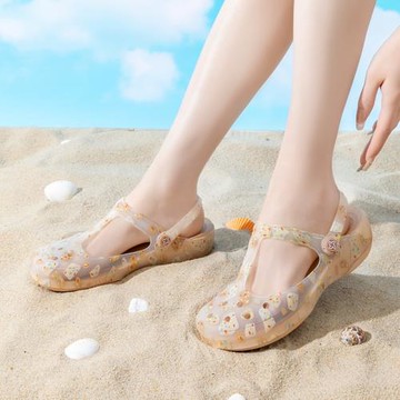 VEBLEN沙灘涼鞋女2026年新款夏天外穿包頭防滑厚底果凍軟底洞洞鞋