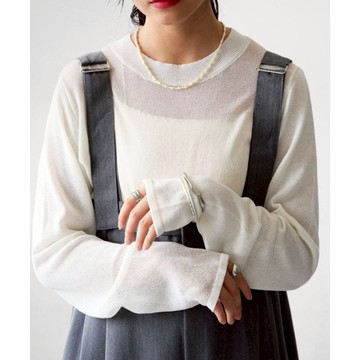 氛圍感針織｜簡約不對稱長袖上衣｜優雅地勾勒頸部線條｜休閒與正裝皆宜｜輕盈舒適 黑×米色NA-00510-Onesize-85 Black and beige