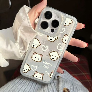 ✨iphone17手機殼✨愛心貓狗適用蘋果17/16P手機殼iPhone15透明14Promax卡通13流沙12