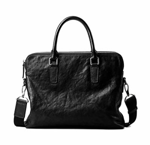 Mens 14 inch laptop retro ultra-thin business ladies shoulder bag black leather briefcase