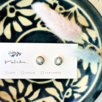 【再次販售】小巧 淡海軍藍 陶器 金繼 耳針 耳夾 無耳洞耳夾 紺 藍 青 迷你 簡約 辦公室 禮物 贈禮