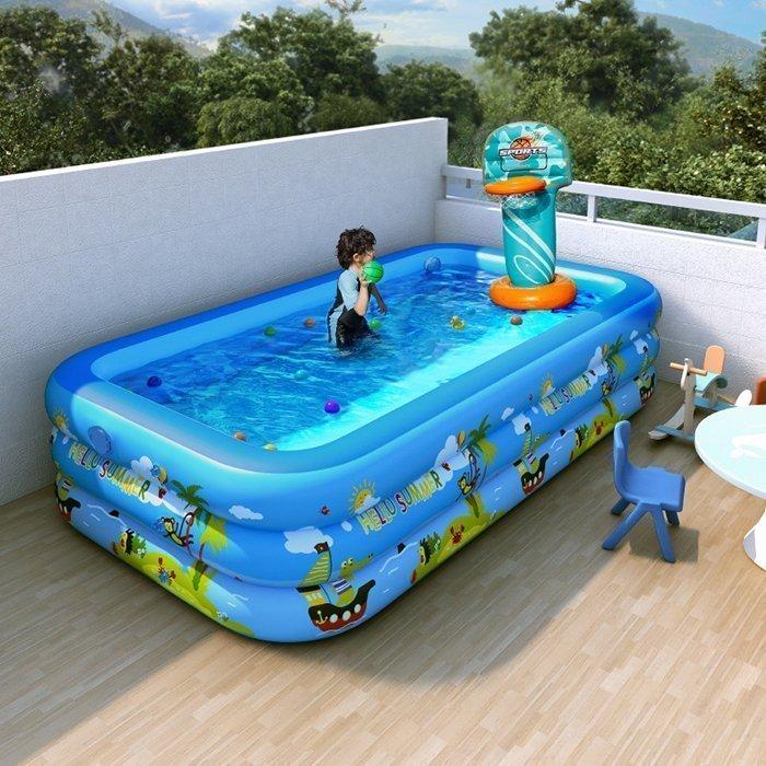 家庭用プール 大きい 水泳プール3層 空気入れ内蔵 柄付き 家庭用 