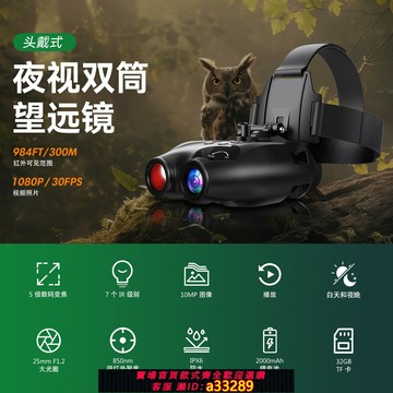 {可打統編 超低價}奧緯山N4頭戴式高清夜視儀戰術頭盔數碼夜視鏡紅外線雙筒望遠鏡