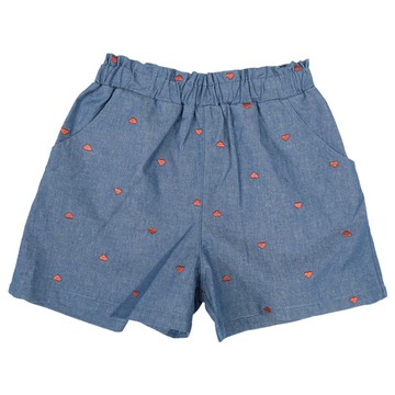 akachan honpo - 平織短褲-滿版刺繡-深藍色