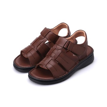 BONJO 壓字真皮涼鞋 棕 男鞋