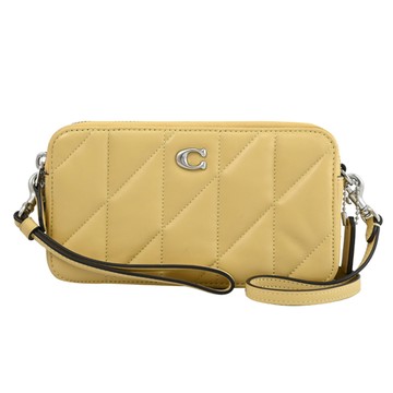 COACH CM531 KIRA 簡約LOGO絎縫手提/雙層拉鍊斜背包.淺黃