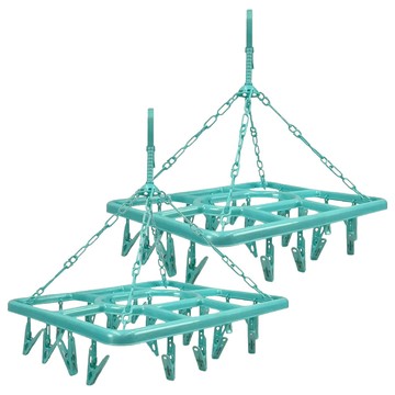 方型曬衣架 20夾  綠色  2組