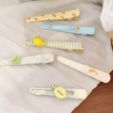 🥇隔日達出💎夏日鹽系ins小清新檸檬髮夾格紋條紋鴨嘴夾少女心百搭碎髮側邊夾