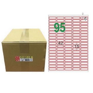 【龍德】LONGDER 三用電腦標籤 A4 95格 15*42mm 紅框1000張/箱 LD-843-J-B(適用雷射、噴墨、影印)
