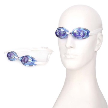 MIZUNO SWIM 日製競速型無墊片鍍膜泳鏡-蛙鏡 游泳 戲水 美津濃 85YA-75100-21 白藍