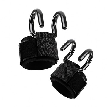 【時尚玩家】引體向上助力鋼鉤護腕 一對(引體向上助力帶 單槓助力勾 握力鉤 重訓助力鉤)鋼鉤款-黑色(一對)