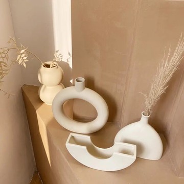 北歐簡約素胚陶瓷花瓶家居客廳臺面干花插花器電視柜餐桌陶藝花瓶