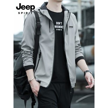 JEEP吉普外套男春秋季寬松連帽防風運動加絨冬裝潮流百搭休閑夾克