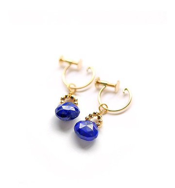 12月誕生石 青金石（栗子形切割）K18 耳環 ~RADIANT MOMENTS~