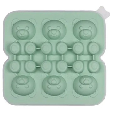 SUNORO 小熊造型冰塊模具/創意3D立體製冰盒 6格  艾草色  1個  16.3 x 15.2cm