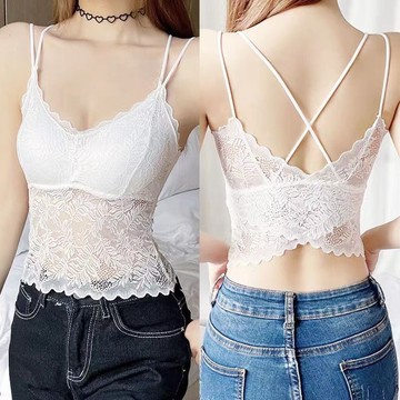 背心 蕾絲背心 吊帶 辣妹吊帶背心 交叉美背 美背內衣 帶胸墊 蝴蝶後背 性感背心 辣妹穿搭 加大碼 修身打底衣 內搭